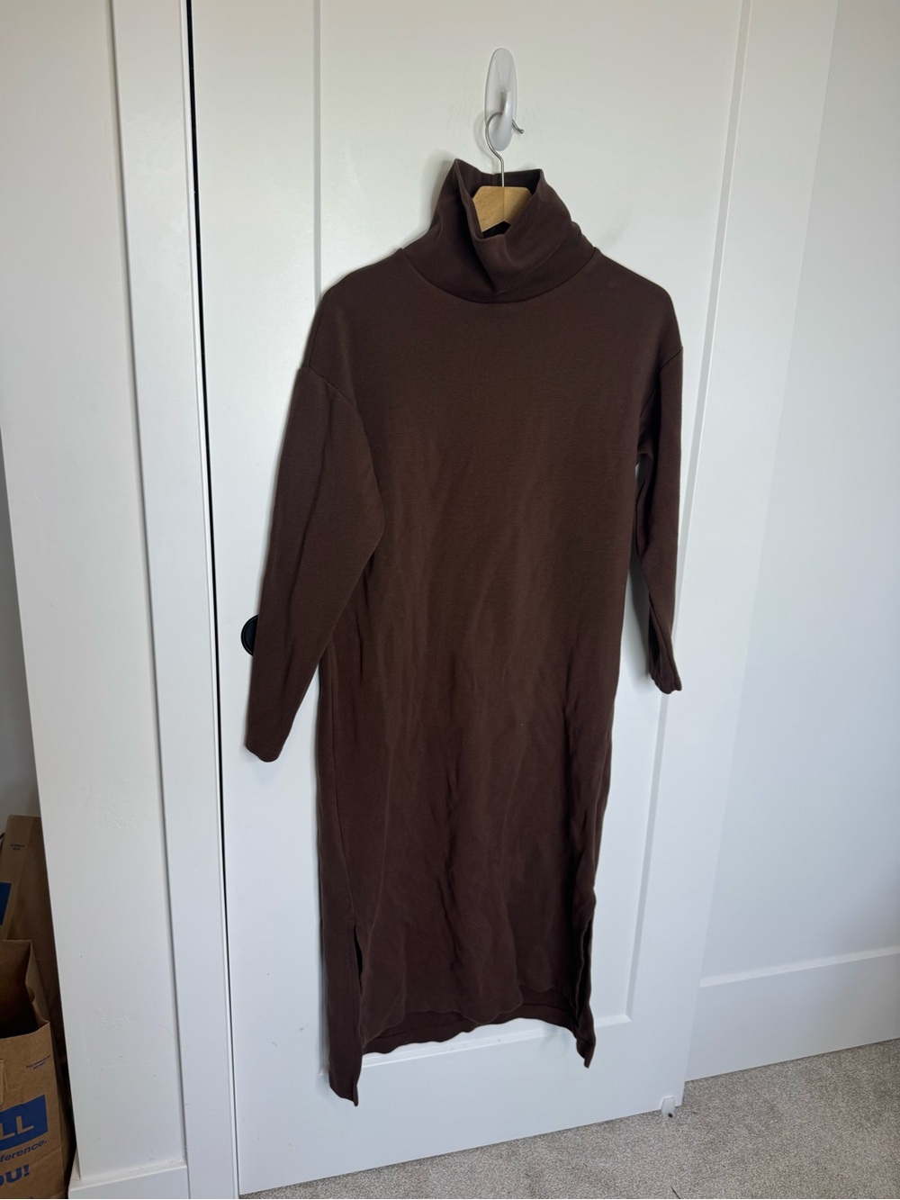 Twothirds Brown Organic Cotton Turtleneck Sweatshirt Midi Dress Size Small